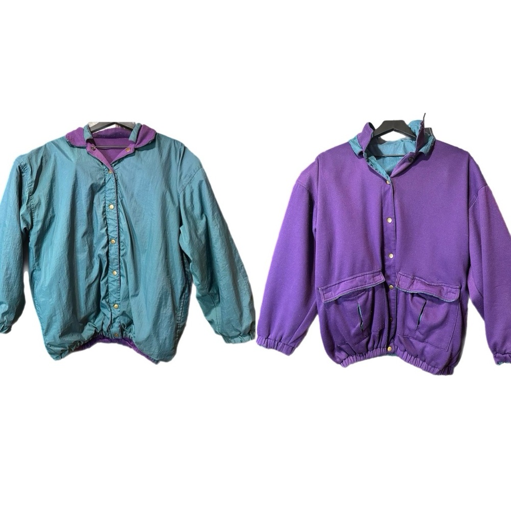 Vintage 90s Reversible Bomer Jacket Teal and Purple